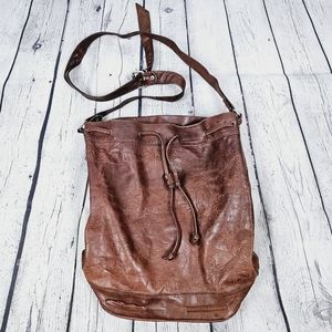 Brown Leather Drawstring Shoulder Bag